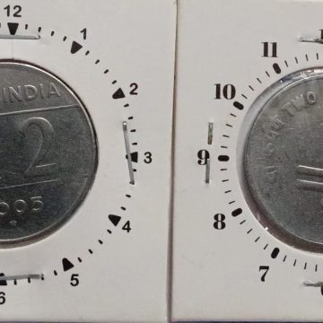 2 RUPEES 2005 HYDERABAD MINT 11 ROTATION ERROR COIN UNC