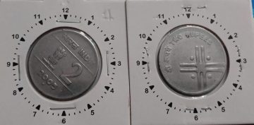 2 RUPEES 2005 NOIDA MINT 1'O CLOCK ROTATION ERROR COIN UNC