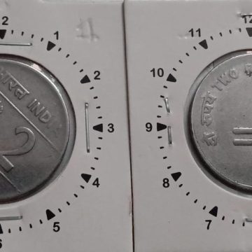 2 RUPEES 2005 NOIDA MINT 1'O CLOCK ROTATION ERROR COIN UNC