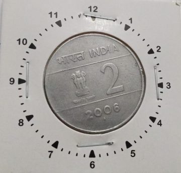 2 RUPEES 2006 BOMBAY MINT11.O'CLOCK ROTATION ERROR COIN UNC