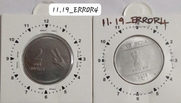 2 RUPEES 2008 (MUDRA)HYDERABAD MINT 11 O'CLOCK ROTATION ERROR COIN UNC