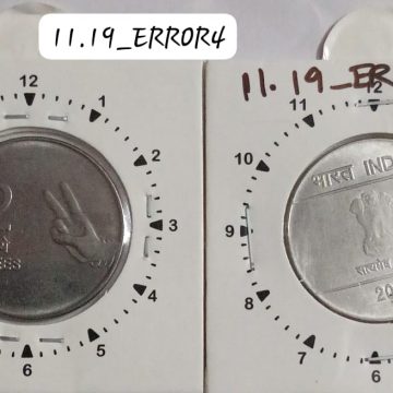 2 RUPEES 2008 (MUDRA)HYDERABAD MINT 11 O'CLOCK ROTATION ERROR COIN UNC