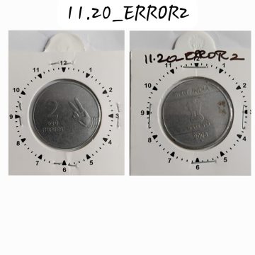 2 RUPEES 2009 (MUDRA)HYDERABAD MINT 11.30 ROTATION ERROR COIN USED