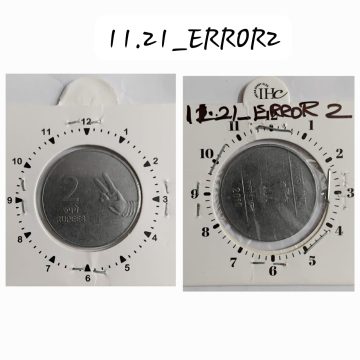 2 RUPEES 2010 (MUDRA)HYDERABAD MINT 3 O'CLOCK ROTATION ERROR COIN USED