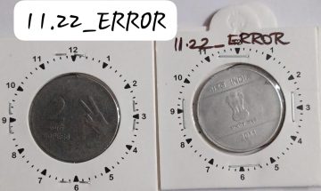 2 RUPEES 2011 (MUDRA)HYDERABAD MINT 11 O'CLOCK ROTATION ERROR COIN USED