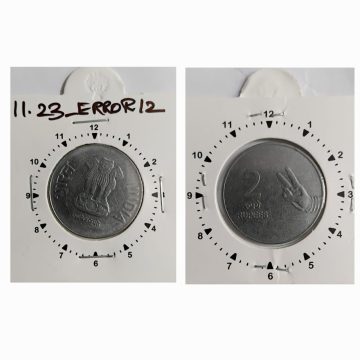 2 RUPEES 2011 NOIDA MINT 1 O'CLOCK ROTATION ERROR COIN UNC