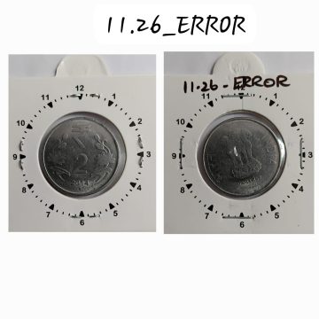 2 RUPEES 2014 HYDERABAD MINT 11 O'CLOCK ROTATION ERROR COIN USED