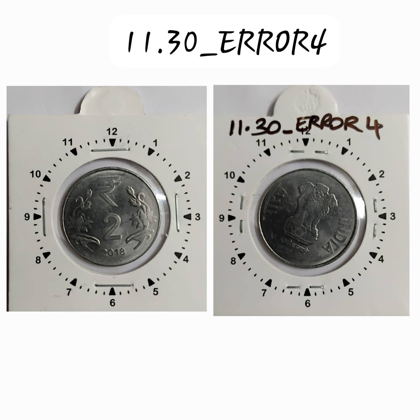 2 RUPEES 2018 KOLKATA MINT 1 O' CLOCK ROTATION ERROR COIN UNC