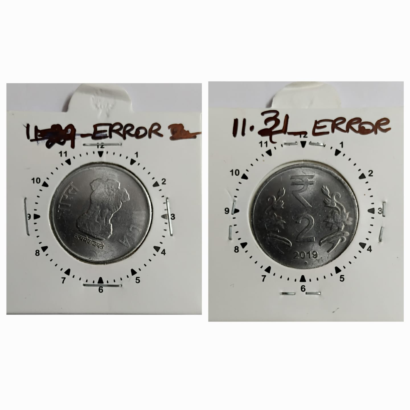 2 RUPEES 2017 NOIDA MINT 1 O'CLOCK ROTATION ERROR COIN UNC