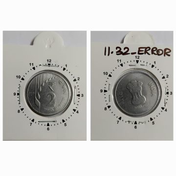 2 RUPEES 2019 NOIDA MINT 11 O'CLOCK ROTATION ERROR COIN UNC