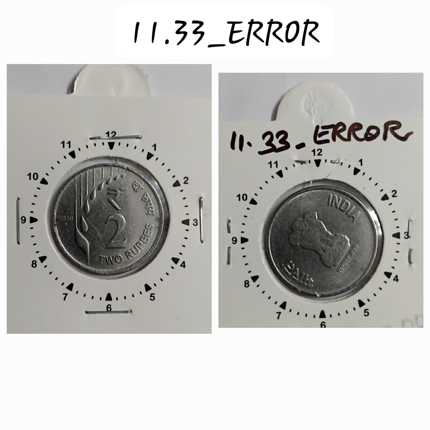 2 RUPEES 2020 NOIDA MINT 10 O'CLOCK ROTATION ERROR COIN UNC