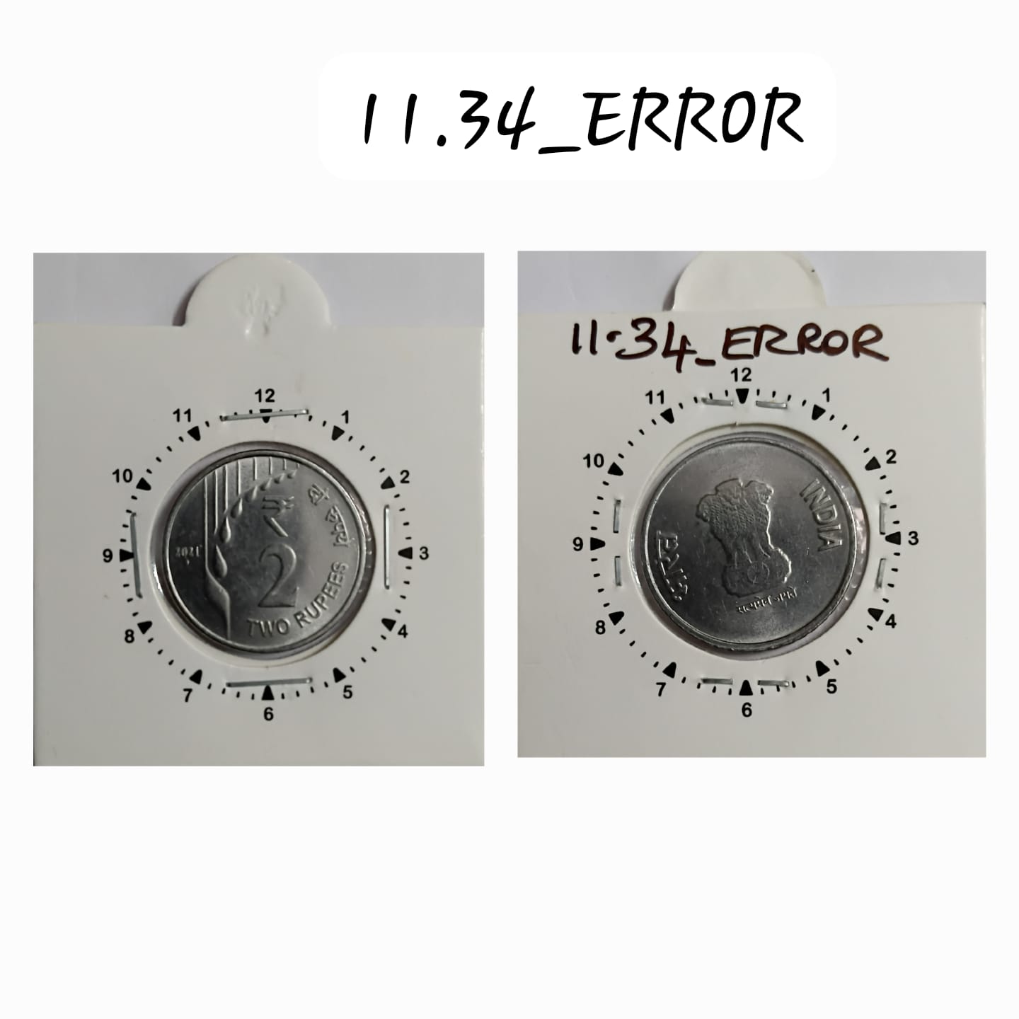 2 RUPEES 2021 NOIDA MINT 11 O'CLOCK ROTATION ERROR COIN UNC