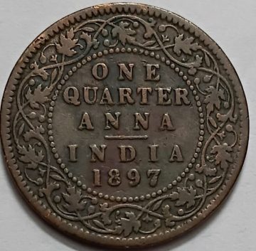 British India Coin QUEEN VICTORIA-1 QUARTER ANNA 1897 USED