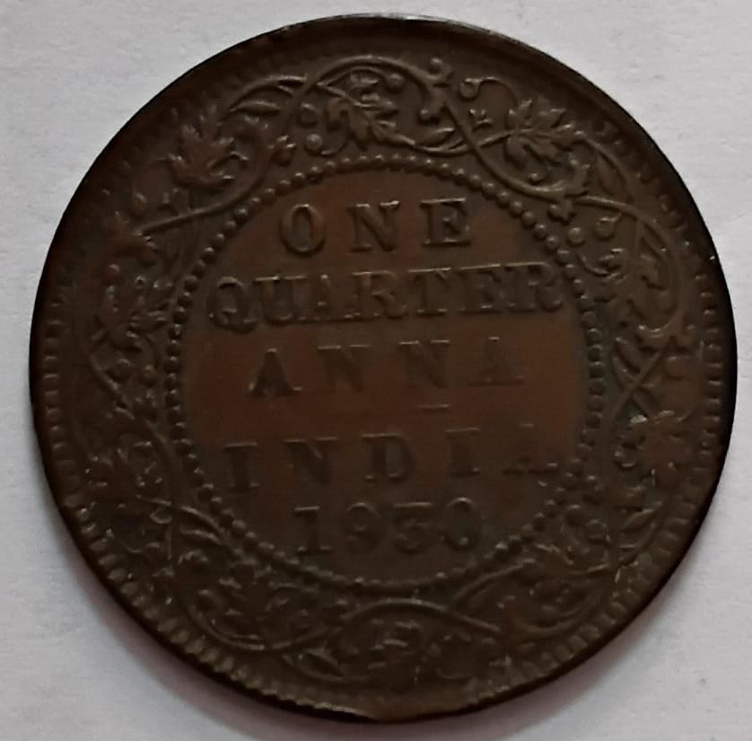 British India Coin GEORGE V-1 QUARTER ANNA 1930 USED (COPPER)