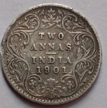 British India Coin VICTORIA EMPRESS-2 ANNAS 1901 USED SILVER COIN