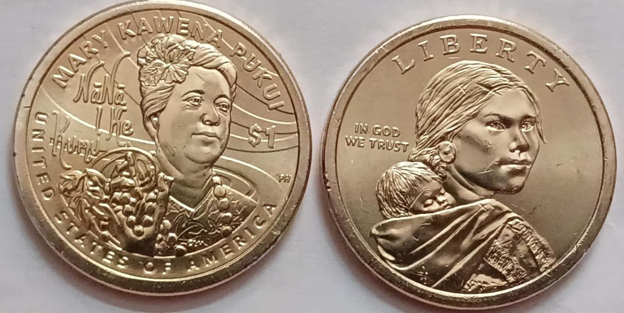 American women Sacagawea Dollar Coin -MARK KAWENA PUKUI-NA NA 1 KE KUMU 2025 'P' MINT UNC
