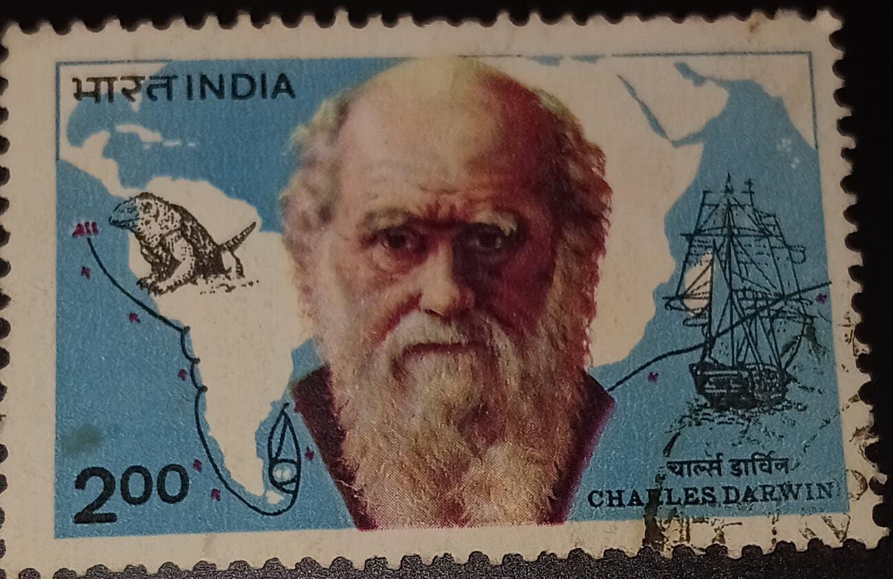 Darwin and Map of voyage with H.M.S. Beagle- Used Stamp