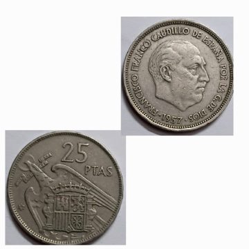 SPAIN 25 PESETA 1957 USED