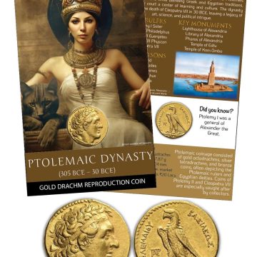 Ptolemaic Dynasty (Egypt)-Gold Drachm Dynasty Gold -Plated Reproduction ATM card Type/Limited Edition