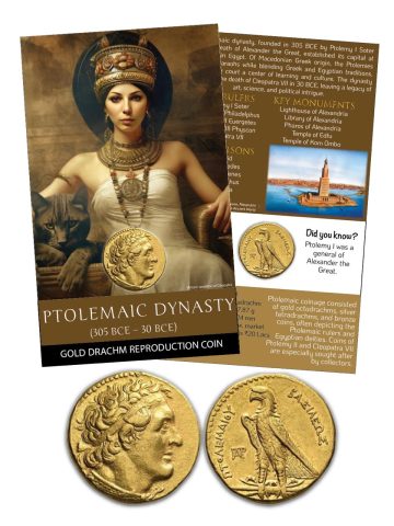 Ptolemaic Dynasty (Egypt)-Gold Drachm Dynasty Gold -Plated Reproduction ATM card Type/Limited Edition
