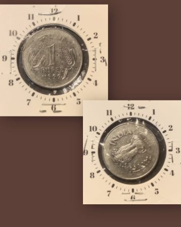 1 RUPEE-1999 CALCUTTA MINT 8'O CLOCK ROTATION ERROR COIN USED