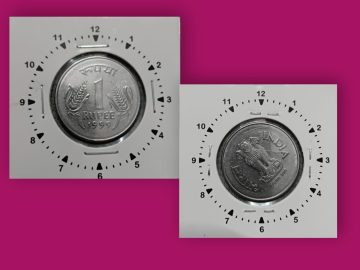 1 RUPEE-1999 CALCUTTA MINT 10'O CLOCK ROTATION ERROR COIN USED