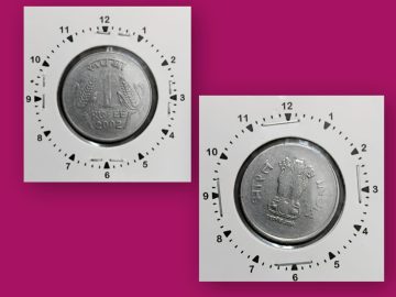 1 RUPEE-2002 CALCUTTA MINT OFF CENTRE & 1'O CLOCK ROTATION ERROR COIN USED