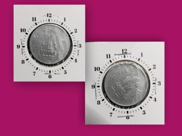 1 RUPEE-2002 HYDERABAD MINT 2'O CLOCK ROTATION ERROR COIN USED