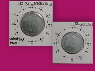 1 RUPEE-2002 CALCUTTA MINT 12.30 ROTATION ERROR COIN USED