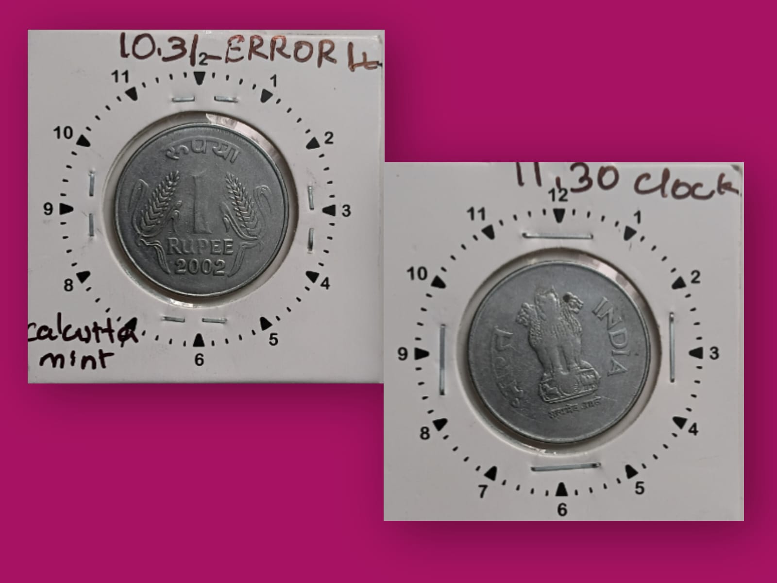 1 RUPEE-2002 Calcutta Mint 11.30 Rotation Error Coin Used