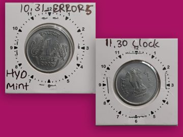 1 RUPEE-2002 HYDERABAD MINT 11.30 ROTATION ERROR COIN USED