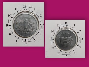 1 RUPEE 2003 CALCUTTA MINT 3.00 O'CLOCK ROTATION ERROR COIN USED