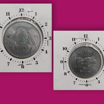 1 RUPEE 2003 CALCUTTA MINT 3.00 O'CLOCK ROTATION ERROR COIN USED