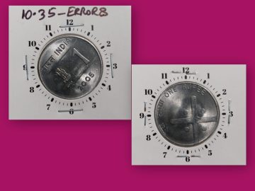 1 RUPEE 2005 CALCUTTA MINT 10 O'CLOCK ROTATION ERROR COIN UNC