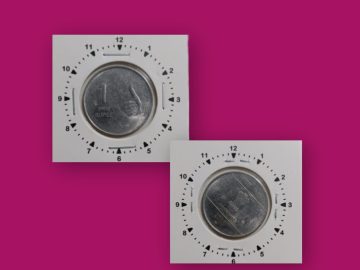 1 RUPEE 2005 HYDERABAD MINT 2 O' CLOCK ROTATION ERROR COIN USED