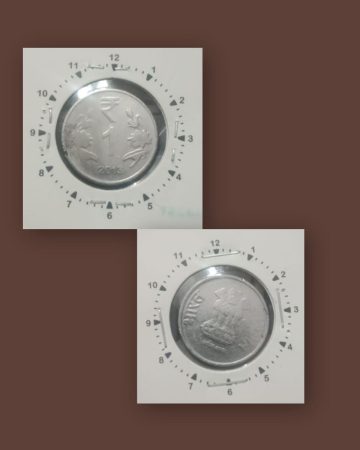 1 RUPEE 2013 NOIDA MINT 1 O' CLOCK ROTATION ERROR COIN USED