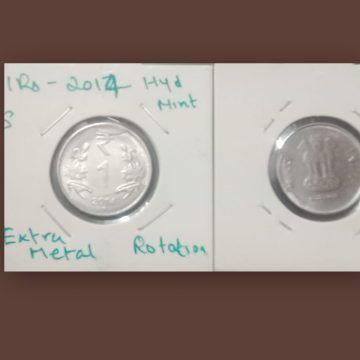 1 RUPEES 2014 HYDERABAD MINT EXTRA METAL ERROR COIN UNC