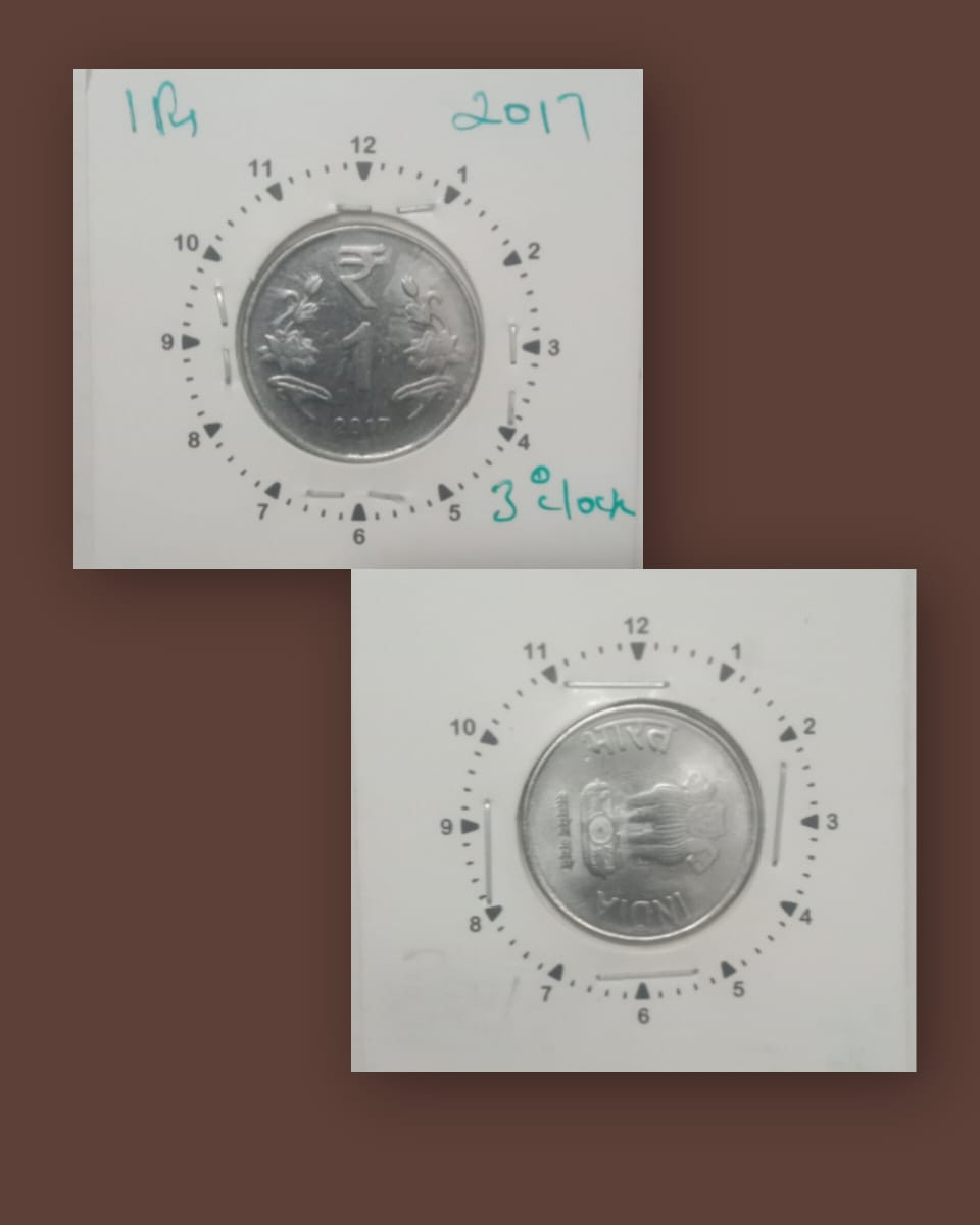 1 RUPEE 2017 NOIDA MINT 3 O' CLOCK ROTATION ERROR COIN UNC