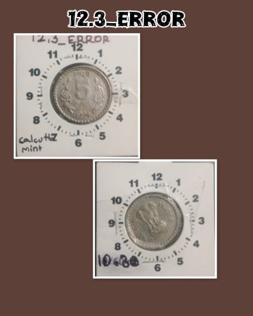 5 RUPEES-1994 CALCUTTA MINT 10.30 ROTATION ERROR COIN USED