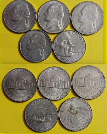 USA 5 CENT 2011-2015 (5 COINS)USED