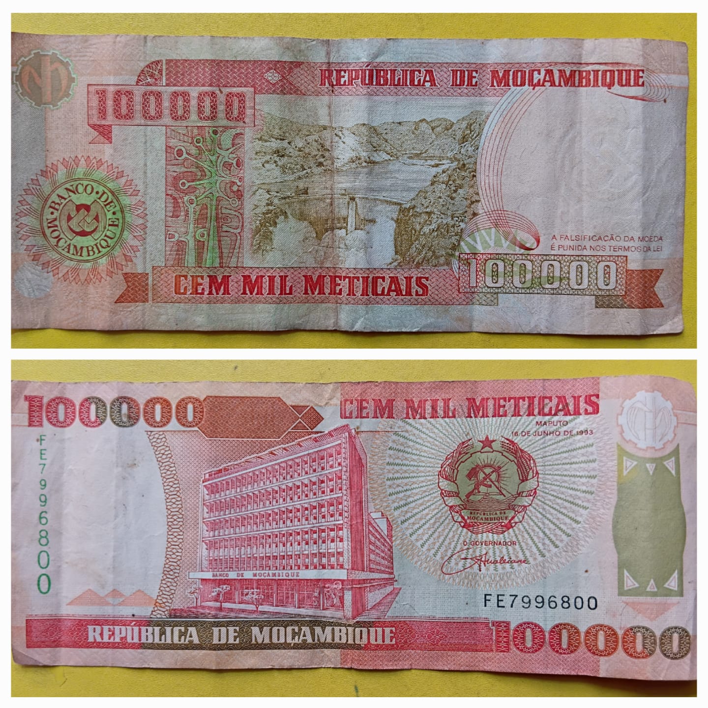 Mozambique Currency 100000 Meticais 1993 Used