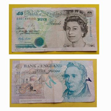 England Currency 5 Pounds 1990 Used