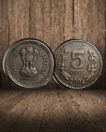 5 RUPEES 2004 HYDERABAD MINT USED COIN