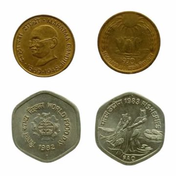 20 PAISE COMMEMORATIVE SET OF 4 COINS USED (Alu&bronze)