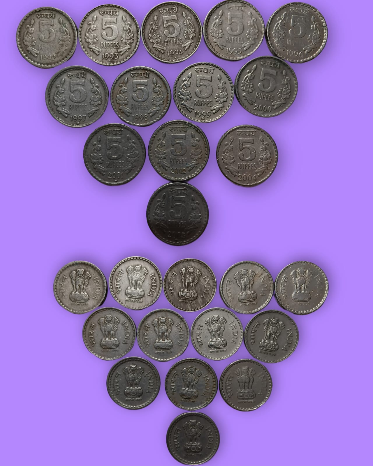 5 RUPEES Republic Coins 1992-2004 SET OF 13 COINS USED