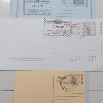 Azadi Ka Amrit Mahotsav (Chennai) Special cancellation on Postal stationary Envelope Inland letter & Postcard Released on 23-02-2023