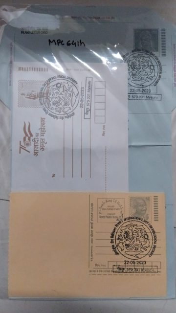 International Day For Biological Diversity (Mysuru) Special cancellation on Postal stationary Envelope Inland letter & Postcard Released on 22-05-2023