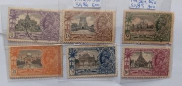 India Stamps – Silver Jubilee of H.M. King George V Reign – Set of 7 Stamps (1/2 Anna Missing)