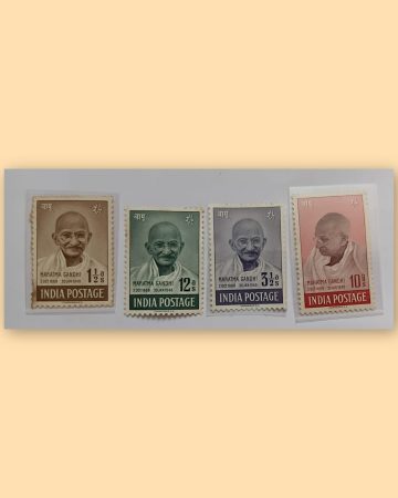 India Stamps – 1st Anniversary of Independence – Mahatma Gandhi Mourning Issue – Set of 4 – Hinged