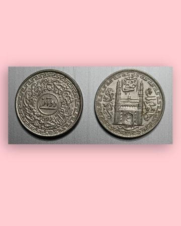 PRINCELY STATE HYDERABAD NIZAM -MIR USMAN ALI KHAN CHARMINAR GATEWAY 2 ANNAS Coin Used COPPER NICKLE